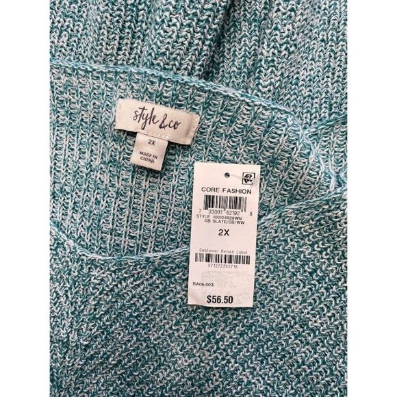 Style & Co Plus Size Sweater Top Women's 2X Green White V-Neck Oversized Relaxed - Picture 8 of 8